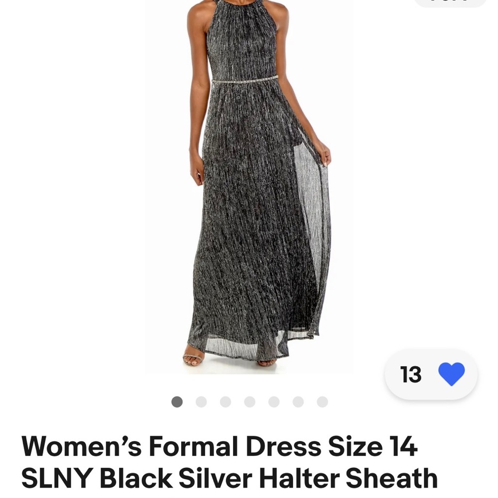 Formal navy with silver threads gown. Silver at waist measures 17inches.